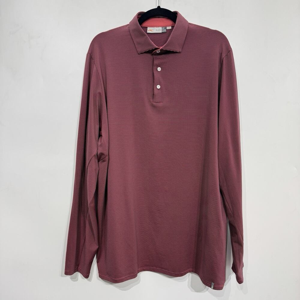 KJUS Soren Polo Shirt Men's 3XL Red Blue Striped UPF 50+ Golf Long Sleeve